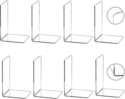 CY craft 8 Pieces/4 Pairs Bookends,Clear Acrylic Bookends for Shelves,Heavy Duty Book Ends and Desktop Organizer,Book Stopper for Books/Movies/CDs,7.3x4.8x4.8 inch