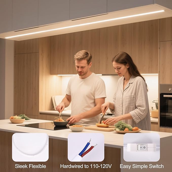 Hardwired Under Cabinet Lighting for Kitchen,24inch120V Wired Undercounter Led Strip Lights 6000K White Waterproof, Luces para Cocina Bajo Gabinete Under Shelf Lights for Sink/Workbench