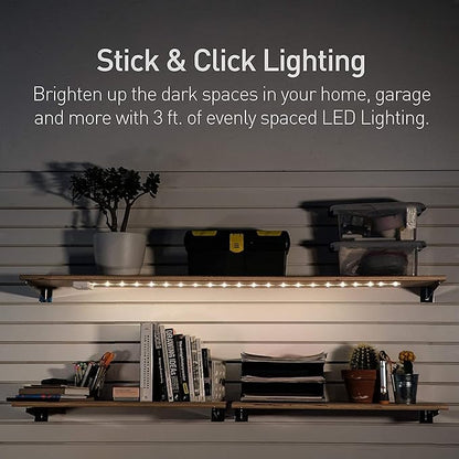 POWER PRACTICAL Luminoodle Under Cabinet Lighting - Click LED Light Strip for Shelves, Kitchen Cabinets, & Furniture, 1-Pack Includes Power Button & Tape Adhesive - Daylight White (5000K)