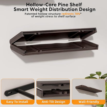 Floating Shelves for Wall Rustic Farmhouse 24 Inch Floating Shelf Bathroom Wooden Shelves for Wall Mounted Live Edge Pine Shelf with Unique Natural Grain for Living Room Bedroom Kitchen (Grey)