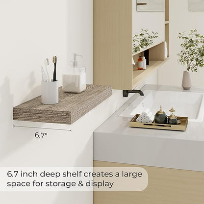 Dreamland 20 Inches Floating Shelves for Wall,6.7 Inch Deep Floating Shelves Set of 2, Large Display & Storage Shelf, Wall Shelf for Bathroom Bedroom Living Room Kitchen Office,Grey