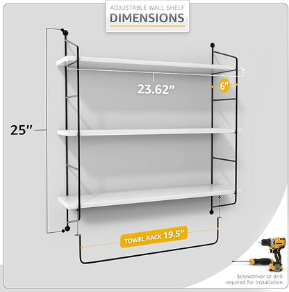 Sorbus 3-Tier Floating Bathroom Shelves for Wall - Wood Wall Storage for Towels, Over The Toilet Storage Cabinet, Gaming Floating Shelves, Bathroom Accessories, and Home Decor (White)