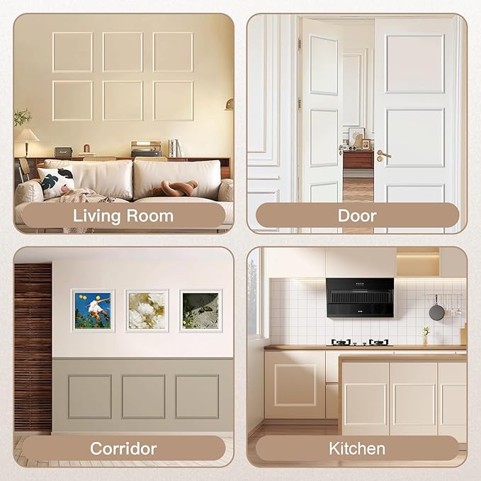 6 Sets Peel and Stick Wall Molding Kit, Premade Wainscoting Panels, Self Adhesive 3D Trim for Interior Walls Picture Frame(16