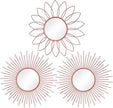 3 Pack Metal Mirrors for Wall Sunburst Wall Mirrors Home Décor Decorative Hanging Wall Art for Living Room Bedroom Entryway (Pink, Flower+Sunburst)