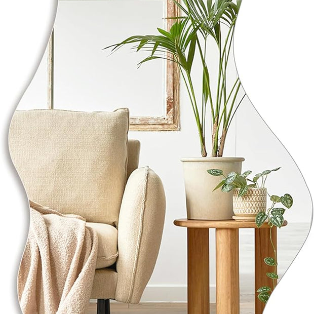 PERFNIQUE Irregular Wall Mirror Asymmetrical Mirror, 28''x17'' Decorative Modern Mirror for Bathroom Bedroom Living Room Entryway, Cloud Frameless, Wall Mounted (28''x17'', Cloud)