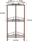 3 Tier Floor Standing Corner Shower Caddy Organizer Shelf with Hooks, Bathroom Shelves Stand Rack, Coffee