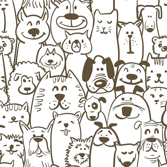 Peel and Stick Wallpaper Modern Brown and White Wallpaper Dog Animal Contact Paper Textured Self Adhesive Removable Wall Paper for Nursery Kids Room Shelf Liner Vinyl Roll 78.7"x197"