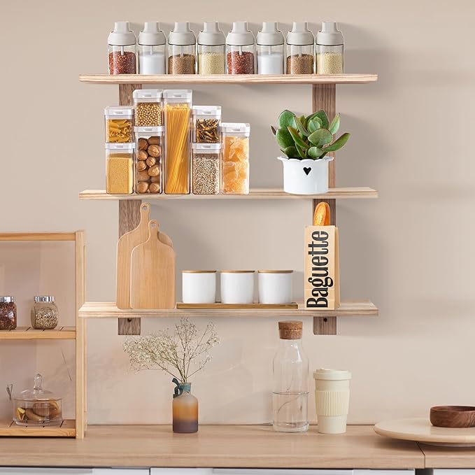 3 Tier Floating Shelves,Long Wall Shelf,Over The Toilet Shelves Bathroom Hanging Display Storage Rustic for Living Room Bedroom Kitchen Office Coffee Bar Decor ,24 Inch,2 Pack,(Carbonized Black)