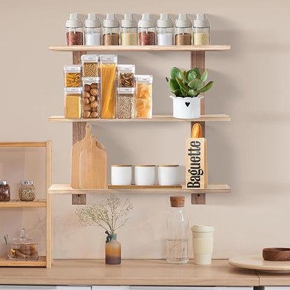 3 Tier Floating Shelves,Long Wall Shelf,Over The Toilet Shelves Bathroom Hanging Display Storage Rustic for Living Room Bedroom Kitchen Office Coffee Bar Decor Decorative,24 Inch,(Carbonized Black)