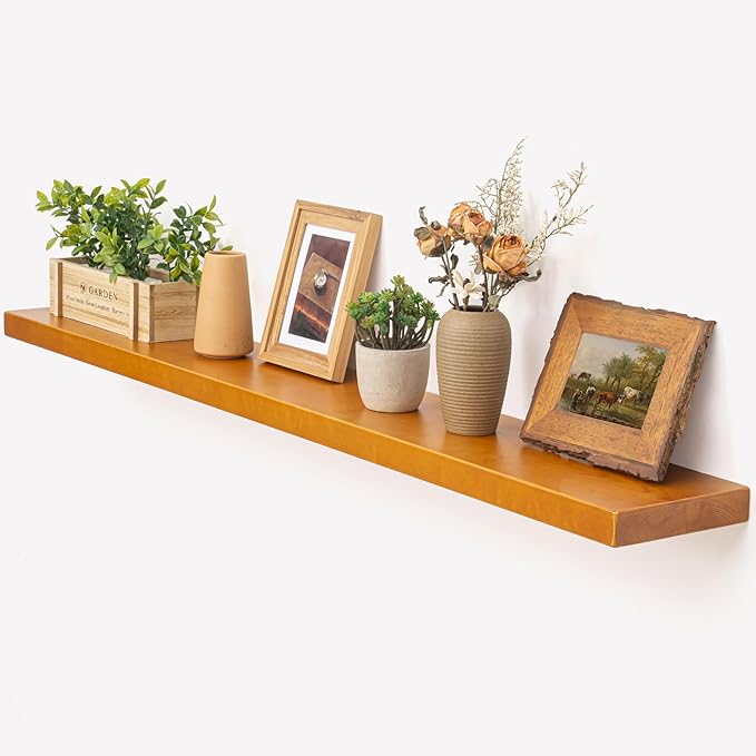 Marsmiles Wood Floating Shelves | 55 Inch Rustic Honey Oak Wall Shelves Set of 2 | 55