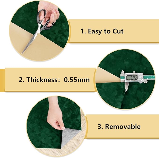 Wallercity Emerald Green Velvet Wallpaper Peel and Stick Felt Drawer Liner Self Adhesive Vintage Green Velvet Flocking Liner Wallpaper Adhesive Backed Felt Roll for Arts Crafts Shelves 11.8"x78.7"