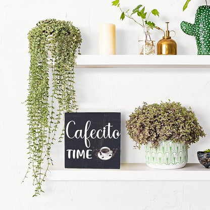 HTBIG Wooden Decorative Box Sign - Rustic Black Coffee Themed Sign - 5.1 x 5.1 x 1.2 inches - Perfect for Home, Office, or Gifting