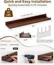 Axeman Oak Picture Ledge Shelf, 24 Inch Floating Shelves Set of 2, Solid Oak Wood Wall Shelves with Lip, Wall Decor Storage for Bedroom Living Room Bathroom Kitchen Nursery Photo Picture, Walnut