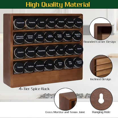Bamboo Tiered Spice Rack Organizer for Cabinet,Wooden Seasoning Rack for Countertop, Cupboard, Pantry, Kitchen (Spice Jars Not Included)