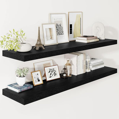 Vivelove 2 inch Thick Floating Shelves for Wall 48 Inches Long, 12" Deep Wall Shelves, for Bedroom, Bathroom, Living Room, Kitchen, Office, Modern Home Decor, 48" X 12" X 2", Set of 2, Black