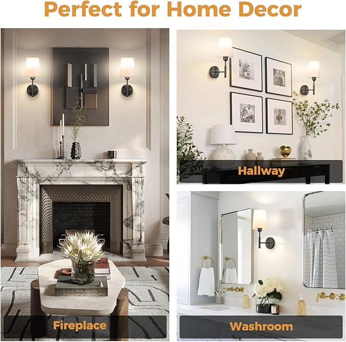 Wall Sconces Battery Operated, Battery Operated Wall Sconce with 13000mAh Magnetic Bulbs and Remotes, Rechargeable Wall Sconce Set of 2, Wireless Black Wall Lamp/Lights for Bedroom, Linen