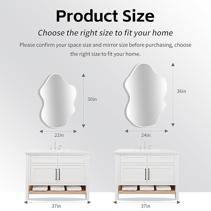 CULER Irregular White Bathroom Wall Mirror,22 x 30 Inch Asymmetrical Vanity Modern Tempered Glass Mirror for Bedroom,Living Room,Entryway