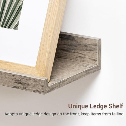 Axeman Picture Ledge Shelf | 16 Inch Grey Floating Shelves Set of 3 | Rustic Grey Wood Wall Shelves with Lip | 16" Picture Shelf for Wall with Ledge | Photo Shelves