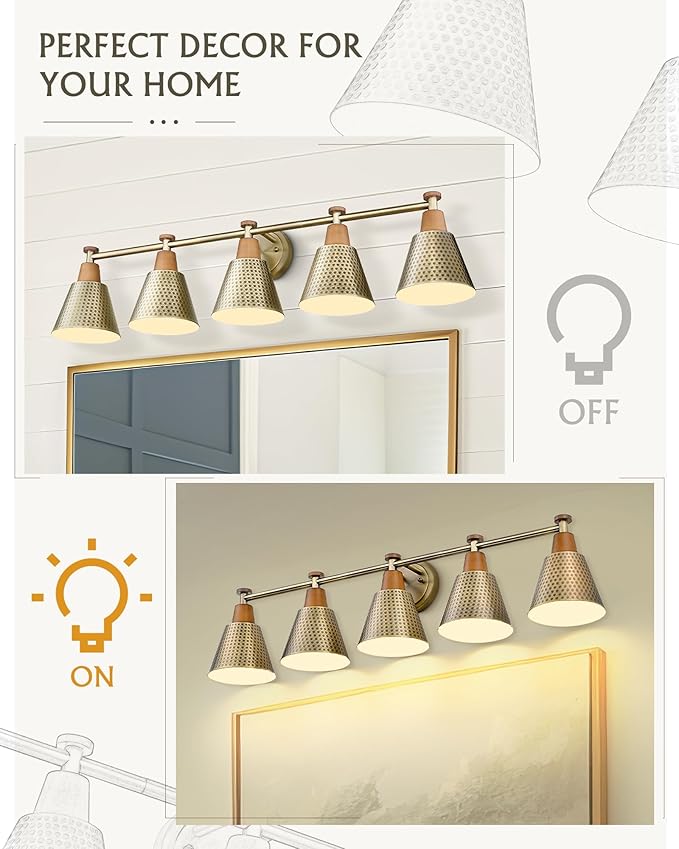 FEMILA Bathroom Light Fixtures, Modern Bathroom Vanity Light with Hammered Metal Shade, Sconces Wall Lighting for Mirror Kitchen Bedroom, Gold, 37