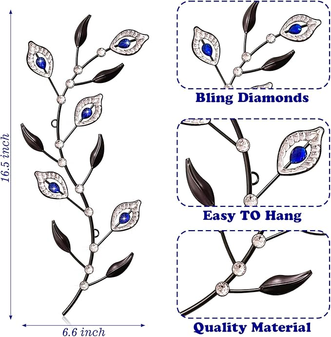 sxnzequnze 2 Pcs Metal Leaf Wall Art Crystal Bling Decorations Silver Leaves 3D Iron Handmade Home Decor Hanging Minimalist Accents Modern Set for Living Room Bathroom Bedroom Dining Room Hallway