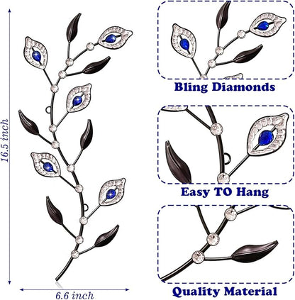 sxnzequnze 2 Pcs Metal Leaf Wall Art Crystal Bling Decorations Silver Leaves 3D Iron Handmade Home Decor Hanging Minimalist Accents Modern Set for Living Room Bathroom Bedroom Dining Room Hallway