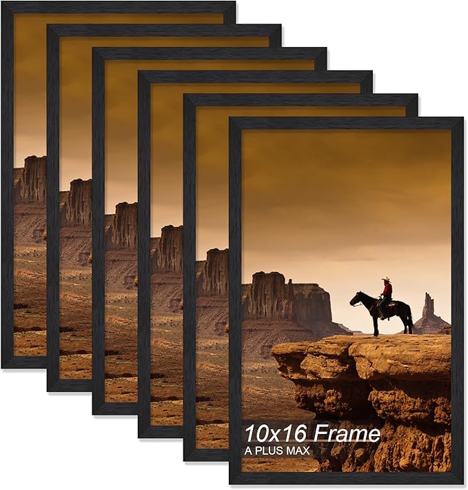 A PLUS MAX 10x16 Picture Frame Set of 6, Black Engineered Wood Frame for 10 x 16 Inch Picture Poster Photo, Light Weight 10 by 16 Frame with Wood-grain for Wall - 6 Pack/Black/10 x16
