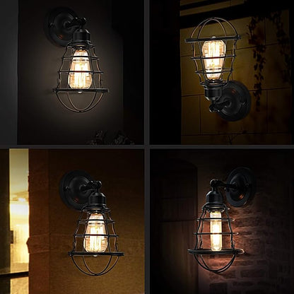 Farmhouse Wall Sconces 2pack, Vintage Wall Light Fixtures, Industrial Wire Cage Wall Sconces, Modern Sconces Wall Lighting, Retro Wall Mount Light for Bedroom Hallway