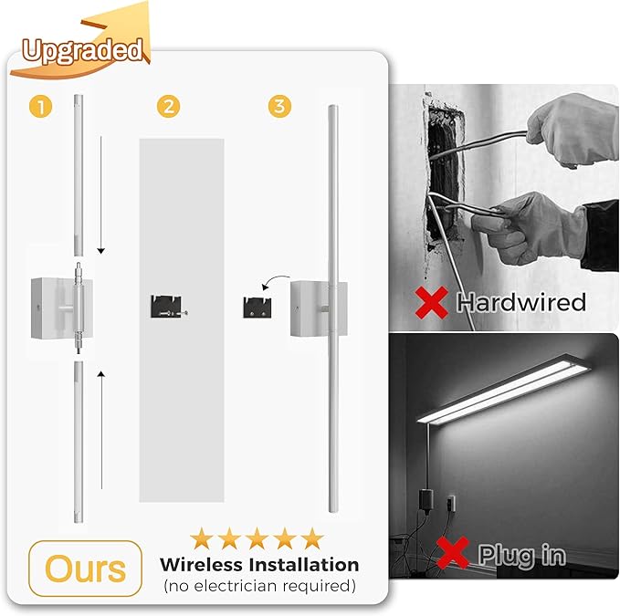 L LOHAS LED Battery Operated Wall Sconces Set of 2, Battery Wall Sconce 10000mAh, Nickel Rechargeable Sconces 3CCT + RGB, 28.7 Inch Wireless Wall Lights, Sconce Wall Decor for Bedroom, Living Room