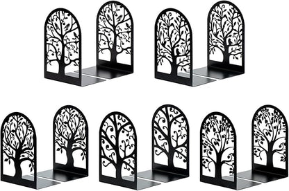 HappyHapi Book Ends, Metal Bookends for Shelves, Modern Tree Book Ends Decorative, Heavy Duty Book Holders Book Stoppers for Home Office Decor, 6.9"x4.7"x3.5" (5 Pairs/10 Pcs)