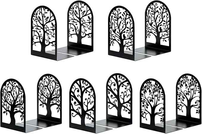 HappyHapi Book Ends, Metal Bookends for Shelves, Modern Tree Book Ends Decorative, Heavy Duty Book Holders Book Stoppers for Home Office Decor, 6.9