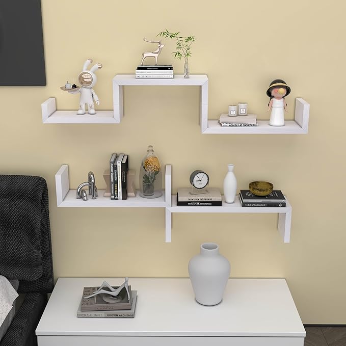 White Floating Shelves for Wall Shelf for Bedroom, Waterproof Solid Wood Floating Shelves Bathroom，Small Relief Textures, Suitable for Bedroom, Living Rooms, Kitchens, Office, and Bathroom