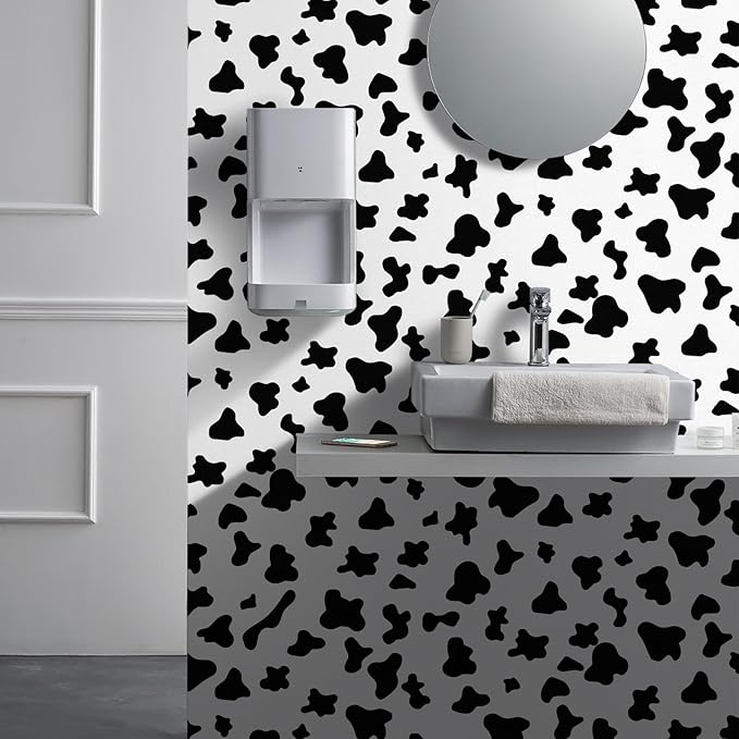 17.3 "x240 Black and White Spots Contact Paper Cow Printed Peel and Stick Wallpaper Self-Adhesive Cute Wallpapers Vinyl White Black Decals for Wall Bedroom Living Room Nursery
