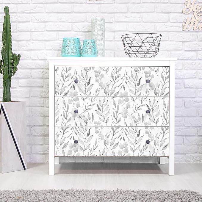 WENMER Gray Leaf Wallpaper Floral Peel and Stick Wallpaper 17.7