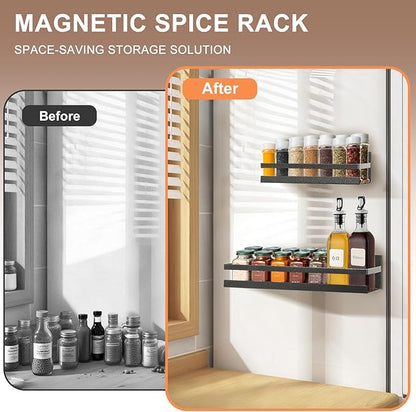 Uten Large Spice Rack for Refrigerator, 2 Pack Strong Magnetic Shelves, Moveable Fridge Organizer for Kitchen Holding Spices, Jars