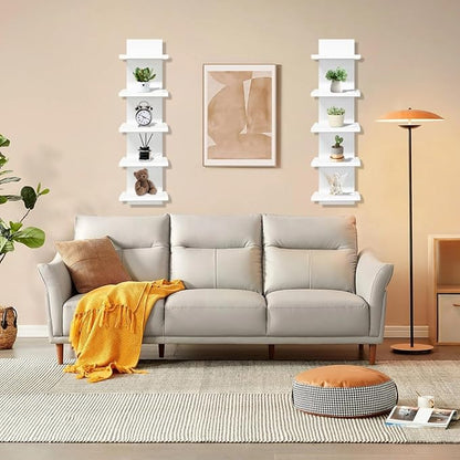 2 PCS 5 Tier Shelves for Wall, Decorative Wall Mounted Vertical Shelving Column Decor Mount Floating Storage Organizer Natural Finish Wall Shelf for Living Room, Bedroom, Bathroom