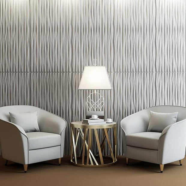 Art3d 46.2 SF White Large PVC 3D Wall Panels for Interior Wall Décor,3D Textured Wavy Wall Panels Decorative, Pack of 6 Tiles(47.2"×23.6")