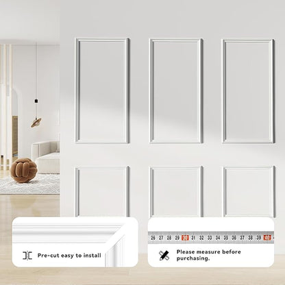 Peel and Stick Wall Molding Kit of 6 Frames,Premade Accent Wainscoting Panels, Ready to Molding Trim for Living Room Bedroom Corridor Home Interior Wall Panel Decor White (54x24in)