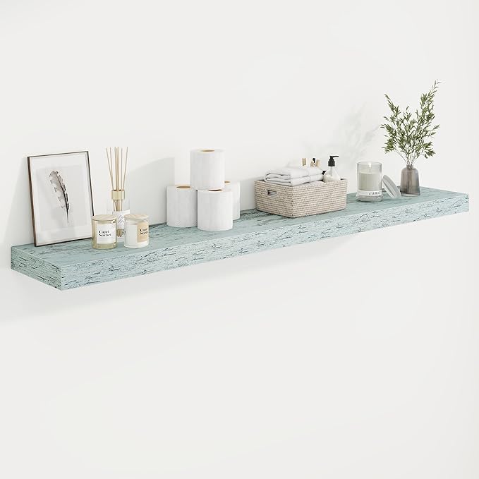 55in Floating Shelves for Wall, 55"W x 9.25"D x 1.5"H, Long Wall Mounted Engineered Wood Shelves with Invisible Brackets for Living Room, Bedroom, Bathroom, Kitchen Decor and Storage, Blue