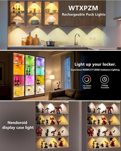 Puck Lights with Remote Control, 2000mAh Rechargeable Cabinet Light, Under Counter Tap Light Wireless, Display Cabinet, Shelf, Closet，Dimmable，Magnetic，Push Lights Battery Operated， (Black, 3 Pcs)
