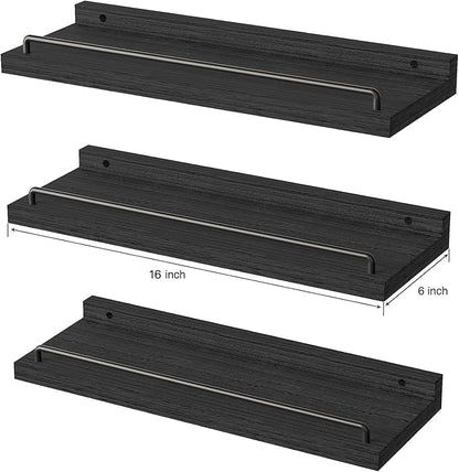 Floating Shelves for Wall Decor Bathroom Shelves Over Toilet, Farmhouse Wall Shelves for Living Room, Bedroom, Picture Frames, Plants, Kitchen (Black, Set of 3)