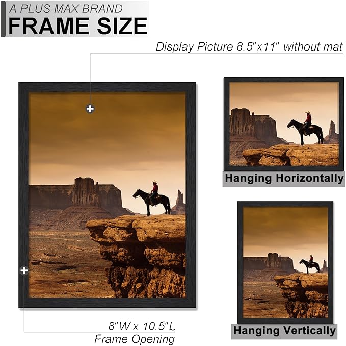 A PLUS MAX 8.5x11 Picture Frame Set of 6, Black Engineered Wood Frame for 8.5 x 11 Inch Picture Poster Photo, Light Weight 8.5 by 11 Frame with Wood-grain for Wall - 6 Pack/Black/8.5