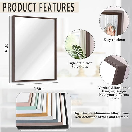 AAZZKANG Bathroom Mirror Rectangular Metal Framed Vanity Mirrors for Bedroom Bathroom Living Room Home Decor 20"x16"