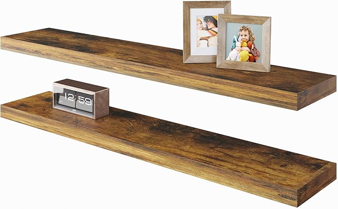 BAMEOS Floating Shelves,40 in W x 7in D Wall Mounted Wooden Shelves with Invisible Brackets Set of 2, Hanging Wall Shelves Decoration for Bedroom, Bathroom, Living Room and Kitchen,Rustic Brown