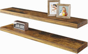 BAMEOS Floating Shelves,40 in W x 7in D Wall Mounted Wooden Shelves with Invisible Brackets Set of 2, Hanging Wall Shelves Decoration for Bedroom, Bathroom, Living Room and Kitchen,Rustic Brown