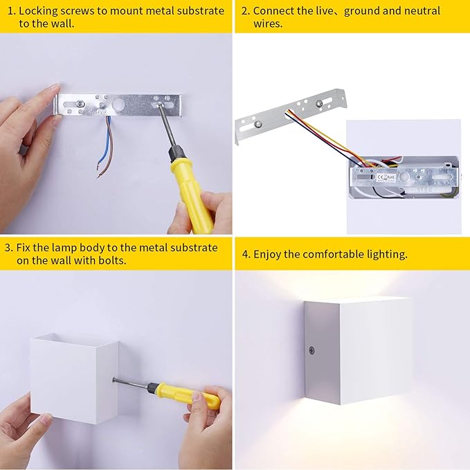Lightess Modern Wall Sconce Mini 10W White Hardwired, Set of 2 Up Down Wall Mount Lights Indoor Mini Metal LED Wall Lamp for Living Room Bedroom Hallway Decor, Warm White, O1181TP