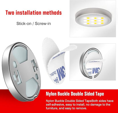 MYPLUS Under Cabinet Lighting with Remote, 4 Packs LED Pucks Lights,390Lm,12V,7.2W,24 Keys Remote Controll with Dimmable and Timing Function Led Lights for Kitchen,Closet,Cabinet,Counter