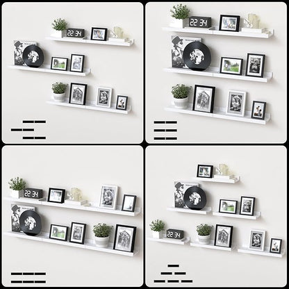 Floating Shelves Set of 6, White Wall Shelves with Lip, Display Shelves for Wall Decor, Modern Picture Ledge for Living Room, Bedroom, Nursery, Bathroom, Pictures, Books, Plants- White