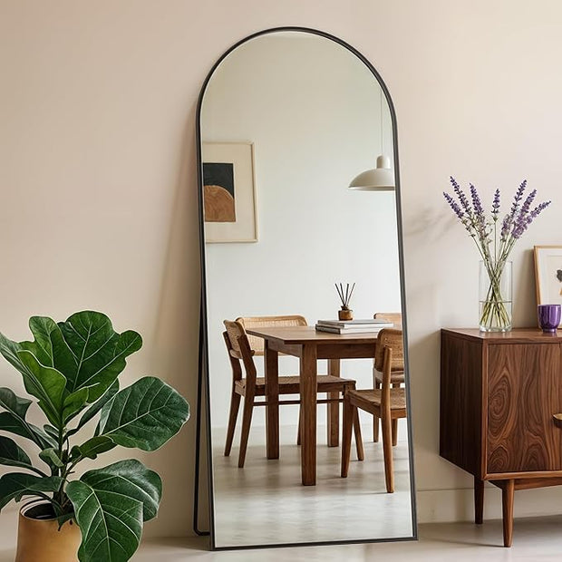 Full Length Mirror, 59" x 18" Arched Full Body Mirror Large Standing Floor Mirrors, Mirrors for Bedroom, Bathroom, Living Room Standing or Wall Leaning, Black