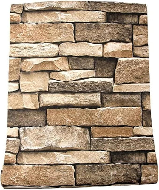 Rock Peel and Stick Wallpaper - Self-Adhesive & Removable Wallpaper Stone Decorations Contact Paper 17.7"x78.8" 3D Stone Textured Vinyl for Backsplash, Countertop Wall, Easy to Clean, Brick Wall paper