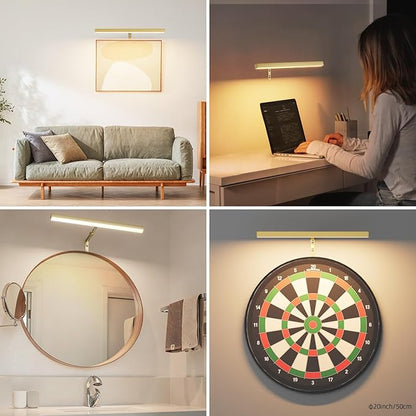Plug in Picture Lights for Wall, 16 inch Dimmable LED Art Light with Remote, 3 Colour Temperature Gallery Painting Wall Light for Picture Display Dartboard Art Work (Gold)